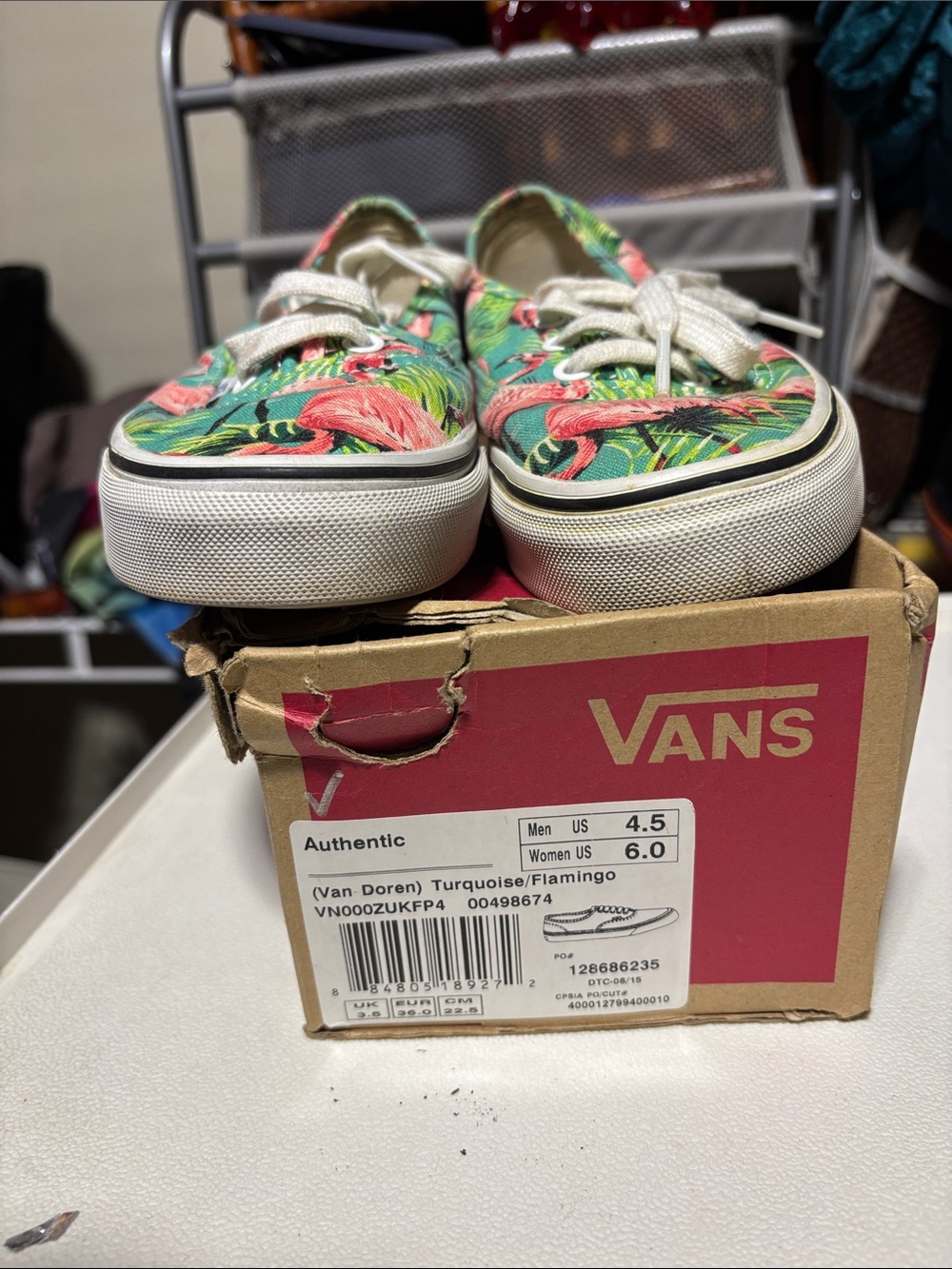 Ban Doren Vans Authentic Sneakers - Turquoise with Pink Flamingo Print